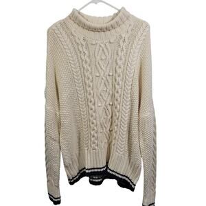 Vineyard Vines Women's Tipped Island Fisherman Cream Mock Neck Sweater Size XL